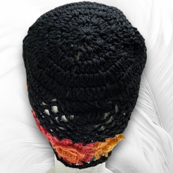 Handmade Crochet Flower Beanie – Colorful Boho Knit Hat, Retro 70s Style - Picture 5 of 8
